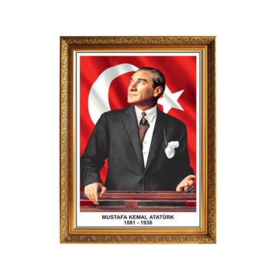 Atatürk Köşesi Lüks Yaldızlı Çerçeveli Atatürk (60x80)